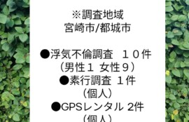 宮崎市浮気不倫調査 探偵社ブログ 9月の調査案件