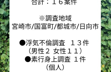 宮崎市浮気調査　宮崎市探偵社　11月の案件