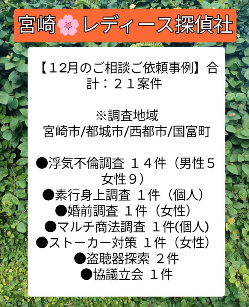 宮崎市浮気不倫調査 探偵社ブログ12月