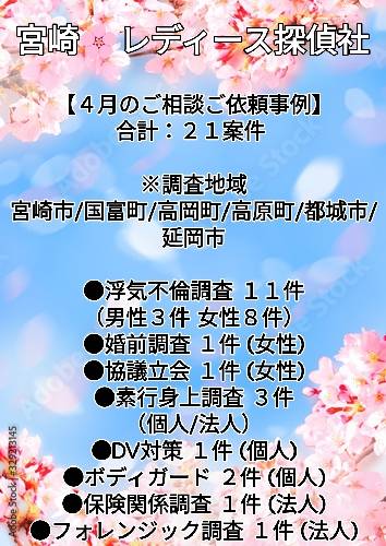 宮崎市浮気不倫調査 宮崎市探偵社ブログ 【４月のご相談ご依頼事例】